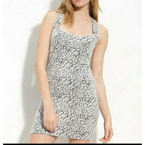 FREE PEOPLE Bodycon Animal Print Puckered Knit Tank Mini Dress Gray Size Small - Picture 1 of 12